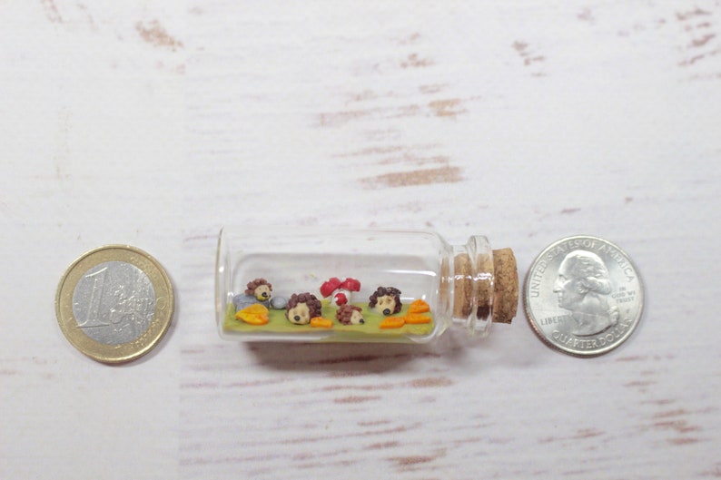 Hedgehog miniature bottle, autumnal decoration, hedgehog figure, hedgehog family, polymer clay miniature image 8