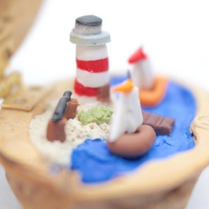 Miniature Walnut Lighthouse Maritime Landscape polymerclay Beach Seaboat Decoration image 7