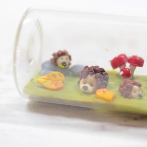 Hedgehog miniature bottle, autumnal decoration, hedgehog figure, hedgehog family, polymer clay miniature image 5