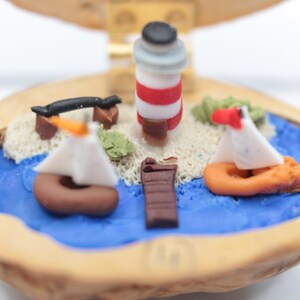 Miniature Walnut Lighthouse Maritime Landscape polymerclay Beach Seaboat Decoration image 5