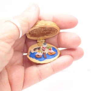 Miniature Walnut Lighthouse Maritime Landscape polymerclay Beach Seaboat Decoration image 10