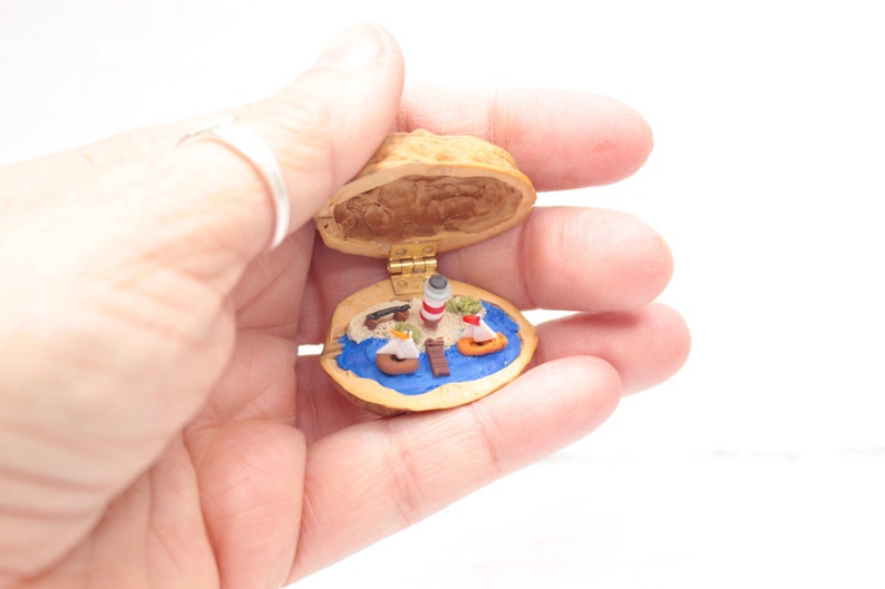 Miniature Walnut Lighthouse Maritime Landscape polymerclay Beach Seaboat Decoration image 10