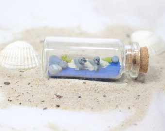 Seal miniature bottle polymerclay home decoration gift North Sea decoration