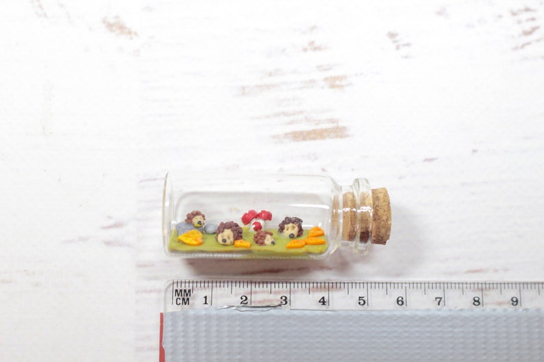 Hedgehog miniature bottle, autumnal decoration, hedgehog figure, hedgehog family, polymer clay miniature image 9