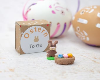 Ostern zum Mitnehmen, Ostern für die Tasche, Ostern to go, Hase MIniatur, 3 cm Schachtel, Osternest mit Eiern