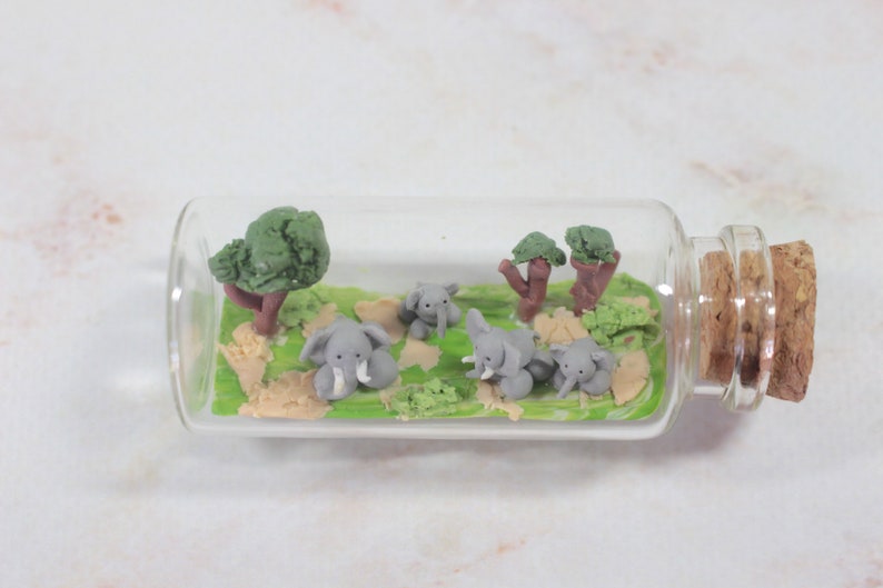Elephant herd 7 cm miniature bottle, elephant decoration, elephant family image 4