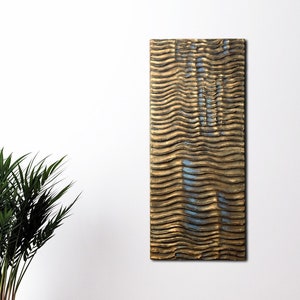 Aged Brass Wall Sculpture - Textured 3D Wall Decor - Sculptural Wall Art - Metal Wall Art - Vertical Wall Decor - Home & Office Decor