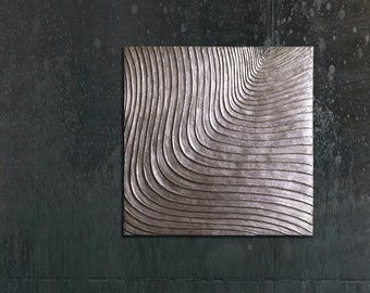 Silver wall art | Square wall sculpture | Texture wall sculpture | Contemporary industrial chic wall art | Minimalist abstract 3D wall decor