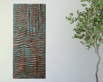 Copper Patina Wall Sculpture - Textured 3D Wall Art - Metal Wall Art - Copper Wall Art - Vertical Wall Decor - Living Room/Bedroom Wall Art