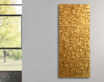 Gold Geometric Wall Art | Large Textured Gold Wall Sculpture | 3D Metal Wall Art | Wood and Resin Wall Art