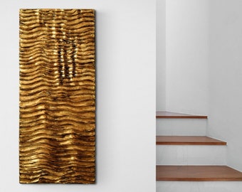 Goldene Wandkunst | Strukturierte Wandskulptur | 3D-Wandkunst aus gealtertem Blattgold | Wandskulptur aus Metall | Strukturierte abstrakte Wandkunst | Goldene Wanddekoration
