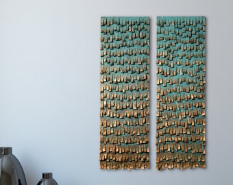 Diptych Wall Art | Copper Patina Wall Sculpture | Dimensional 3D Wall Hanging | Copper Verdigris Wall Sculpture |  Abstract Organic Art