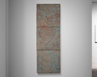 Copper Patina Triptich Wall Sculpture | Organic Texture Wall Art | Abstract Metal Dimensional Wall Art | Copper Verdigris Patina Wall Decor