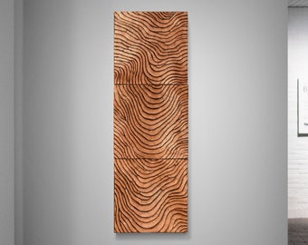 Copper Leaf Triptych Wall Sculpture | Organic Texture Wall Art | Abstract Metal Dimensional Wall Art | Resin Wall Decor