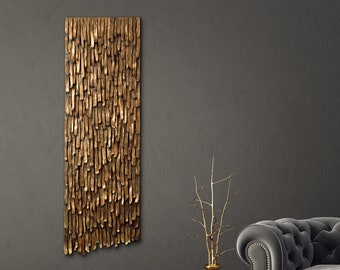 Aged Bronze-Gold Wall Sculpture | Dimensional Wall Art | 3D Wall Hanging | Textured Abstract Wood and Resin Wall Sculpture | Metal  Wall Art