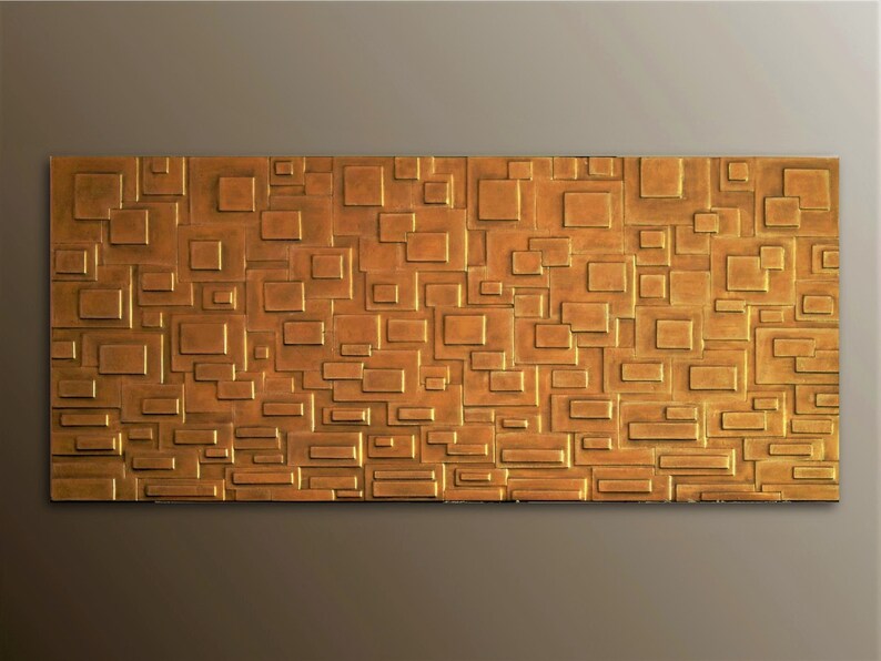 Large Bronze Gold Wall Sculpture 3d Art Textured Image 0