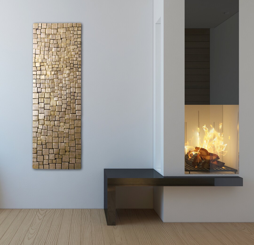 Gallery Detail: Geometric Pattern Wall Art Pale Gold Metal Leaf Gilded Wall