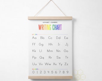 Rainbow Style Print Writing Chart Classroom Poster or Homeschool Decor with Hanger Frame