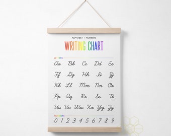 Rainbow Style Cursive Writing Chart Classroom Poster or Homeschool Decor with Hanger Frame