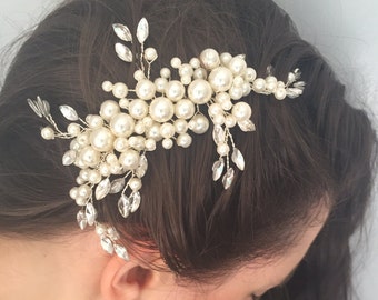 Peigne de mariée en cristal argenté et perlé pour mariage de demoiselle d'honneur