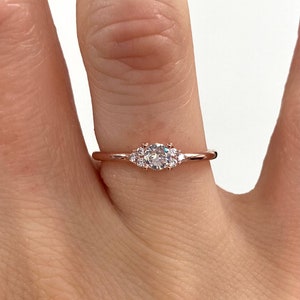 Dainty thin minimalist Rose Gold and Silver Stacking Ring. Engagement Ring Diamond simulant various sizes image 2