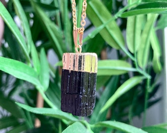 Tourmaline Necklace Raw Natural Stone Gold Chain Pendant Gift
