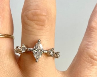 Dainty Marquise Diamond Engagement Ring 3 stone Diamond simulant various sizes