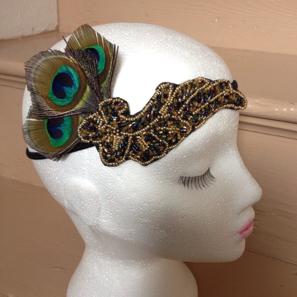 Flapper 1920s Flapper Peacock feather Headband Fascinator gatsby headband handmade party peaky blinders