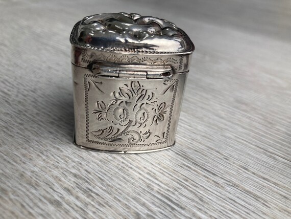 Antique Silver Snuff Box Pill Box 1800s Silver Ba… - image 2