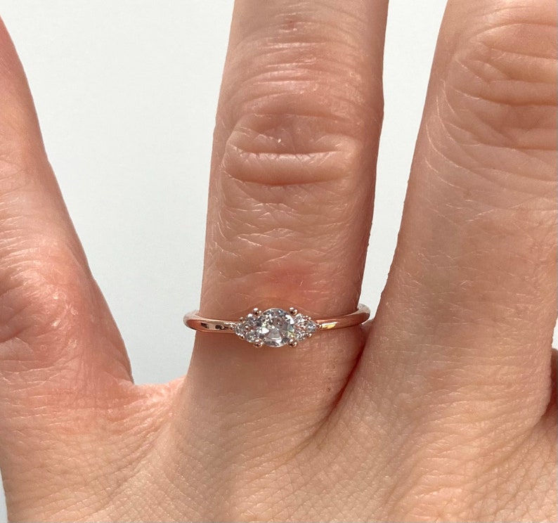 Dainty thin minimalist Rose Gold and Silver Stacking Ring. Engagement Ring Diamond simulant various sizes image 3