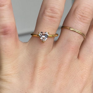 Dainty thin Diamond Heart Engagement Ring. Stacking rings various sizes