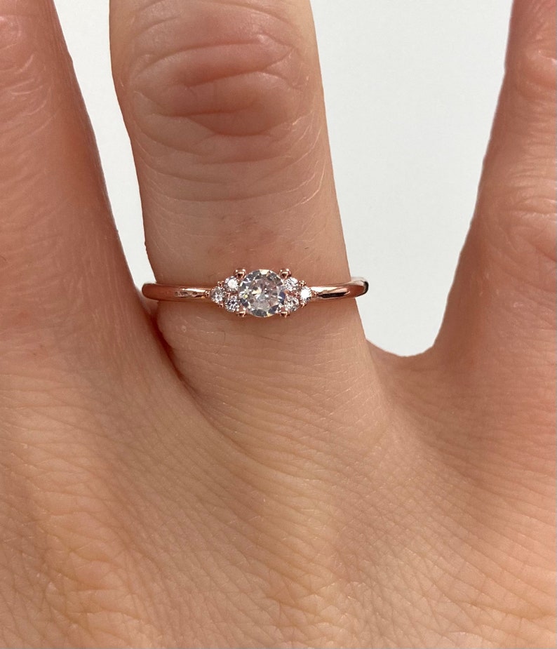 Dainty thin minimalist Rose Gold and Silver Stacking Ring. Engagement Ring Diamond simulant various sizes image 5