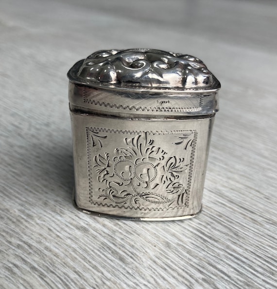 Antique Silver Snuff Box Pill Box 1800s Silver Ba… - image 1