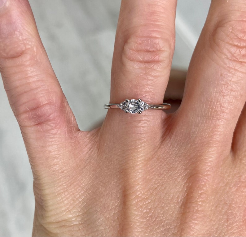 Dainty thin minimalist Rose Gold and Silver Stacking Ring. Engagement Ring Diamond simulant various sizes image 7