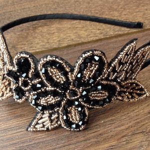 Flapper 1920s Black and Gold Bead Hairband headband gatsby accessories flapper headband