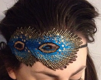Flapper Haarband Fascinator Haarband Pfauen Blau Türkis 1920er Jahre