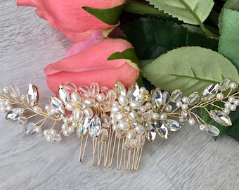 Gold Vine Wire Hair Comb with Pearls Floral Hair Comb bridal hair accessories wedding hair accessories