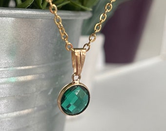 Dainty Teal Green Quartz Gem stone Necklace Gold Chain Pendant