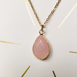 Dainty Rose Quartz Necklace Natural Gem Stone Pendant