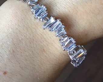 Scatter irregular baguette bracelet adjustable tennis bracelet gift jagged edge diamond bracelet christmas gift birthday