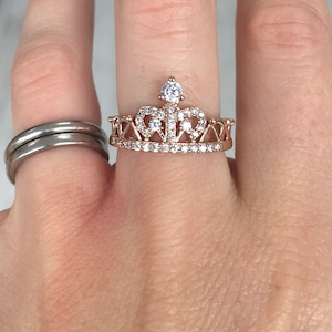 Rose Gold Crown Ring Diamanté Crystal Crown Ring Princess Ring Stackable Crown Ring Dainty Ring