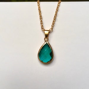 Dainty Teal Quartz Gem stone Necklace Gold Chain Pendant