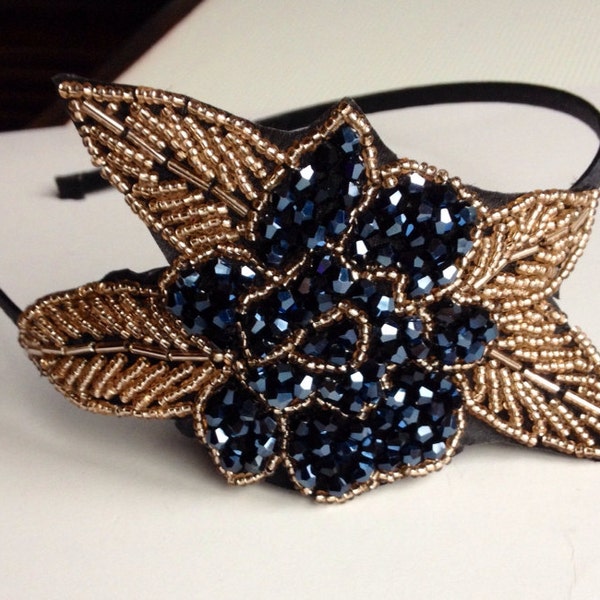 Flapper Bridal / Flapper style années 1920 Black and Gold Bead flower Hairband fascinator headband peaky blinders