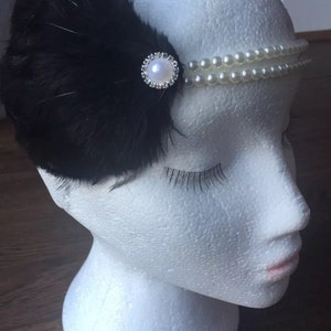 Flapper Gatsby headband 1920s black feather Pearl Flapper hairband image 3