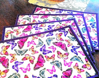 Butterfly Placemats (Set of 4): Handmade Quilted Cotton, Washable