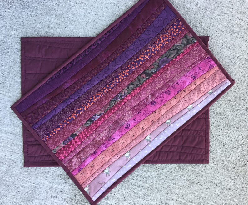 Quilted Placemats Modern Table Decor Plum Table Toppers Etsy