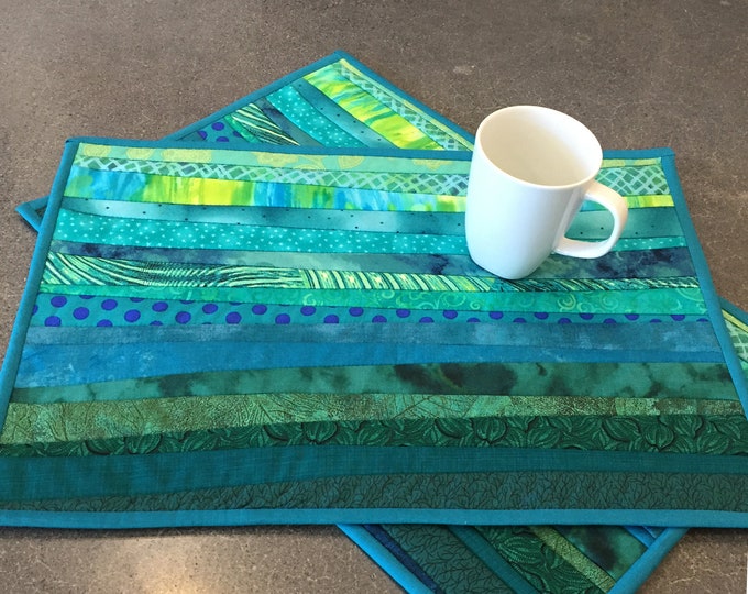 Washable Quilted Placemats. Two Handmade Mats. Modern Quilt. Etsy