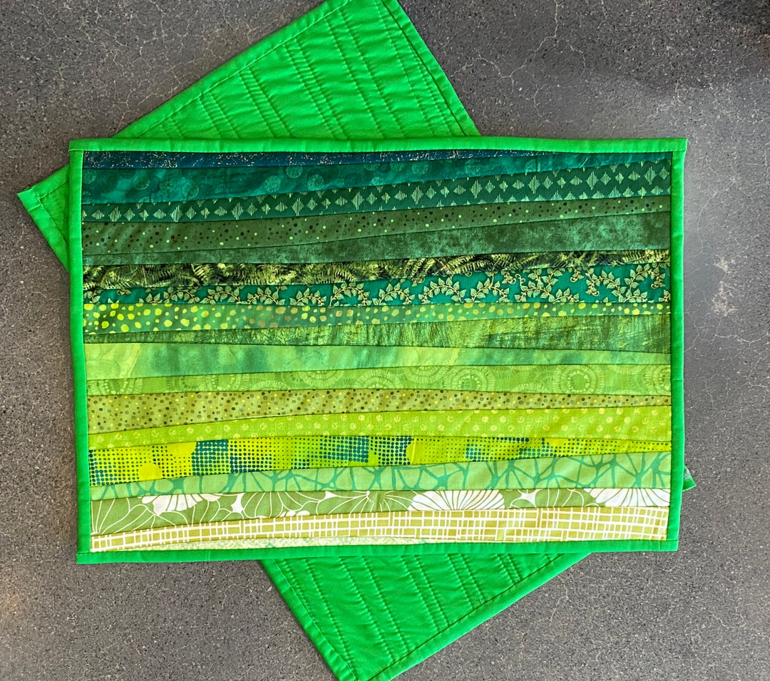 Two Quilted Green Placemats. 13 by 19 Inches. Washable Mats as Etsy
