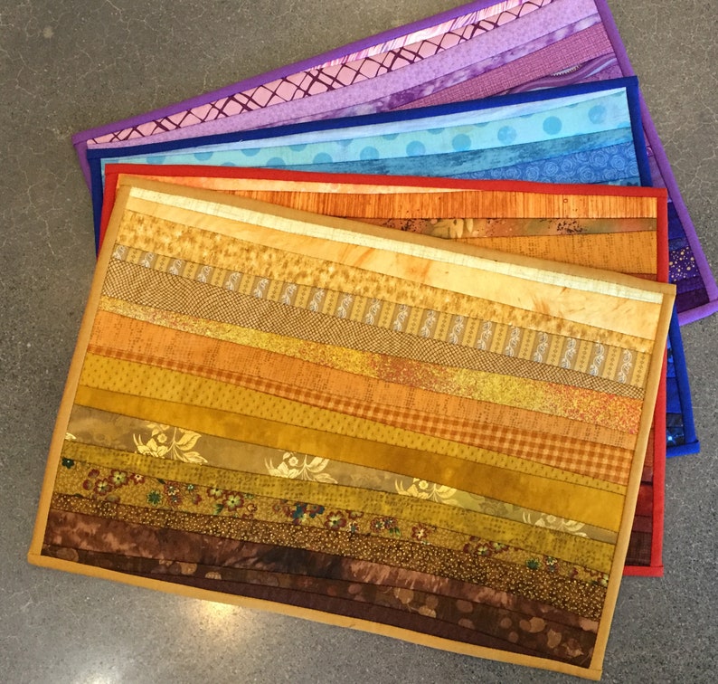 TWO quilted placemats. Modern gold table toppers for the Etsy