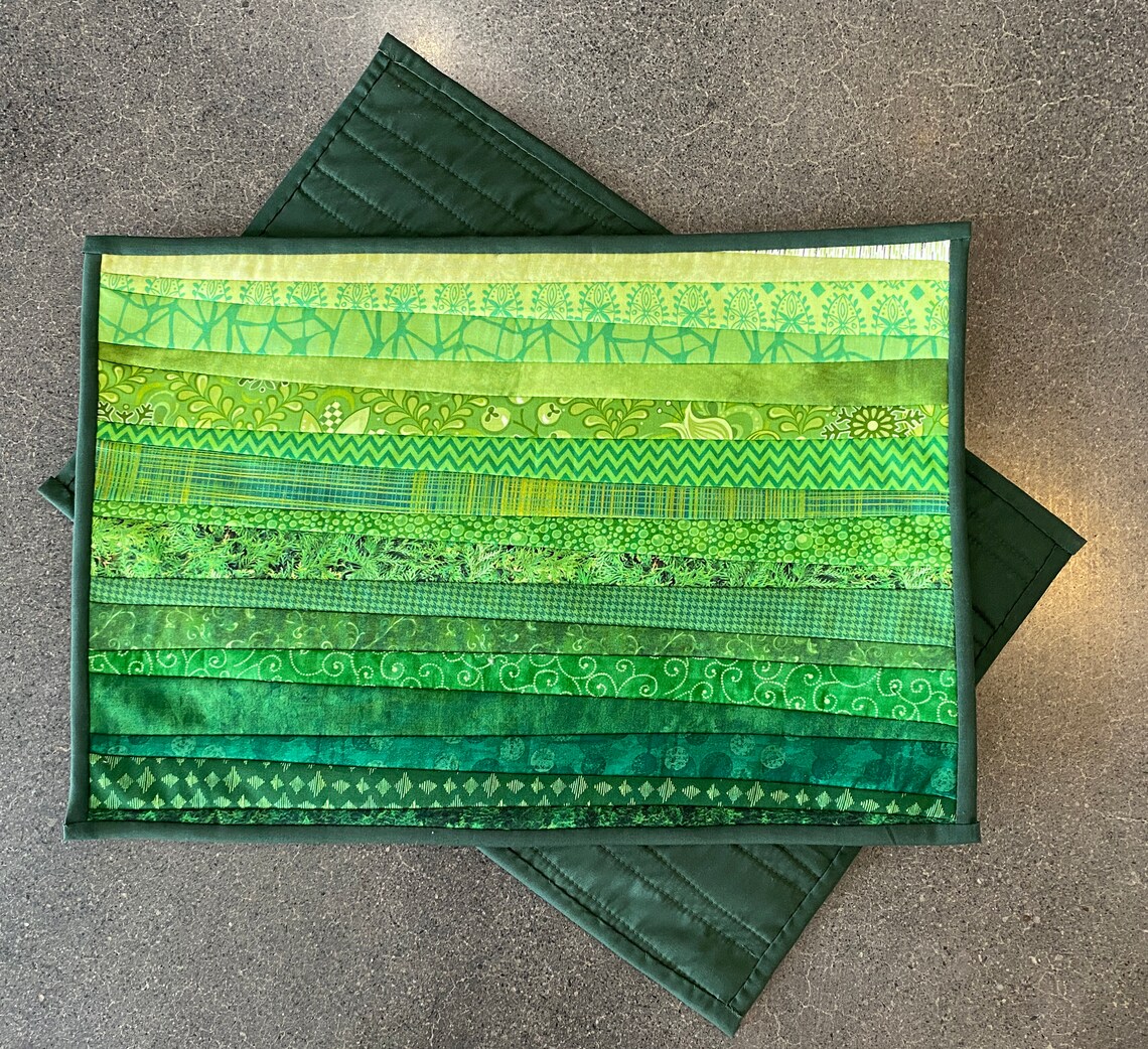 Two Quilted Green Placemats. 13 by 19 Inches. Washable Mats as Etsy
